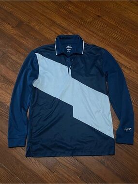 Attack Life by Greg Norman Navy and Light Blue Diagonal Long Sleeve Polo